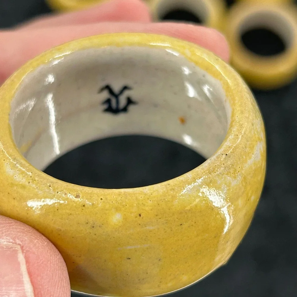 Mustard Yellow Ceramic Napkin Rings Set of 7 Artisan Glazed Stoneware
